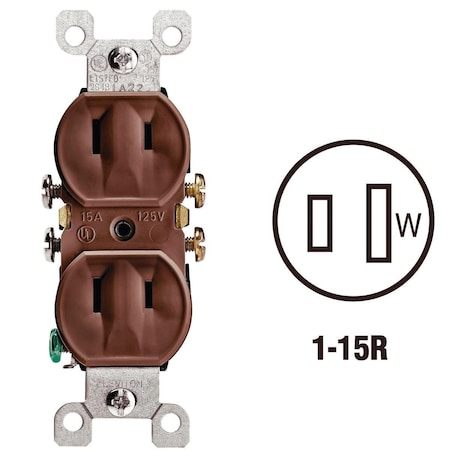Leviton Straight Blade Receptacle, 1-15R, 15 A, 125V AC, 2 Pole, 2 Wire, Surface Mount, Non-Grounded 223CP